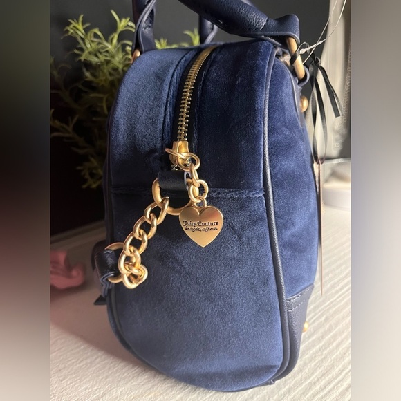 Juicy Couture Regal Blue Velour Satchel Crossbody Bowler Bag NWT - Picture 8 of 8